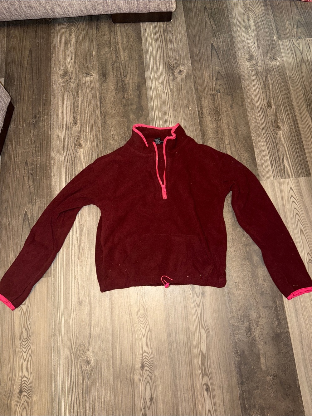 Rue21 Maroon Fleece Half-Zip Pullover with Pink Trim